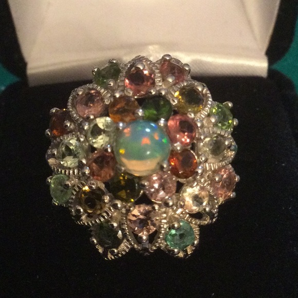 Atlanta Gem & Mineral Show Jewelry - Fantastic Genuine Opal & Tourmalines Ring